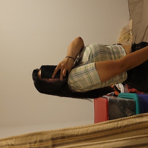 Monteau retro y2k collared short rolled cuffed crop button up top - Picture 2 of 4